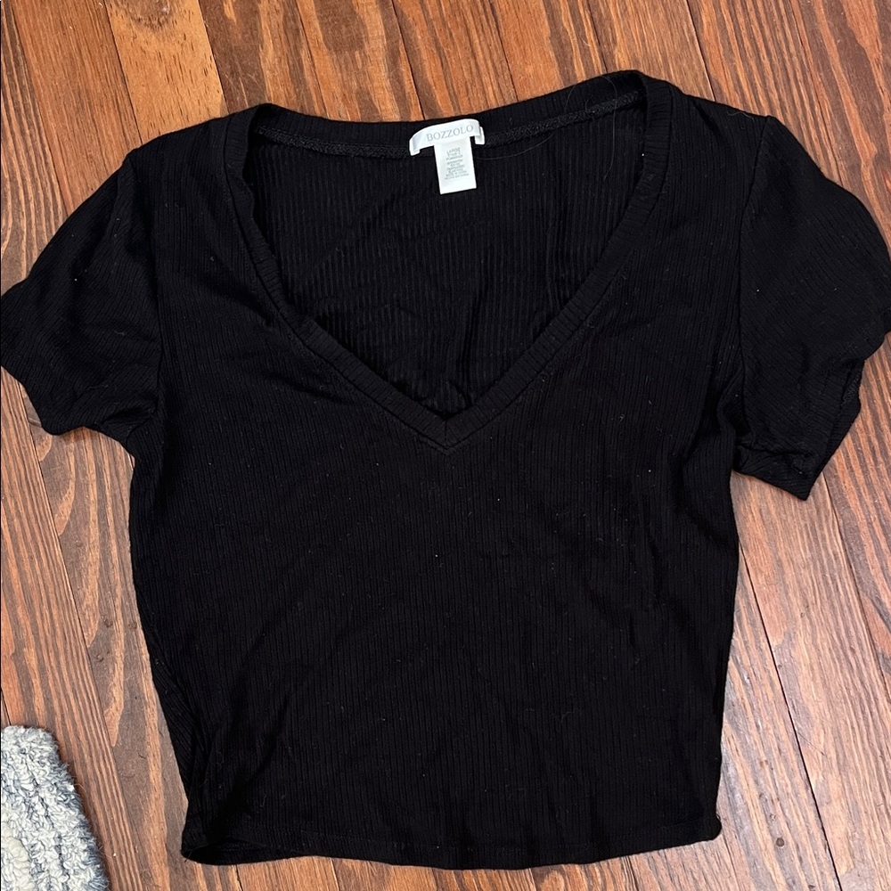 Bozzolo Black V-Neck Short Sleeve Tee